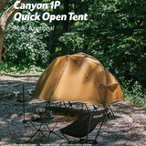 Naturehike Canyon Lightweight Camping Tent Quick Open 20D Silicone Nylon 1.5kg 1 person Outdoor Off Ground Tent Backpacking (Does NOT include a camp bed).