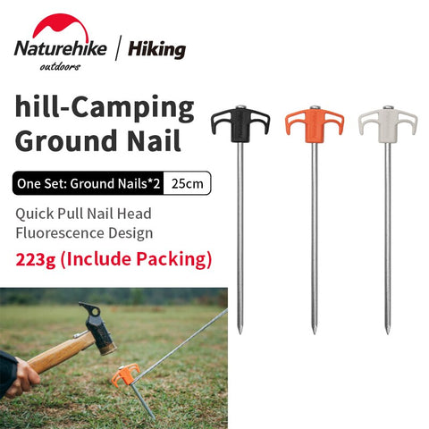Naturehike 2pcs Outdoor Tent Nail Camping Hiking Iron Ground Nail High Strength Windproof Fixing Outdoor Tent Accessories