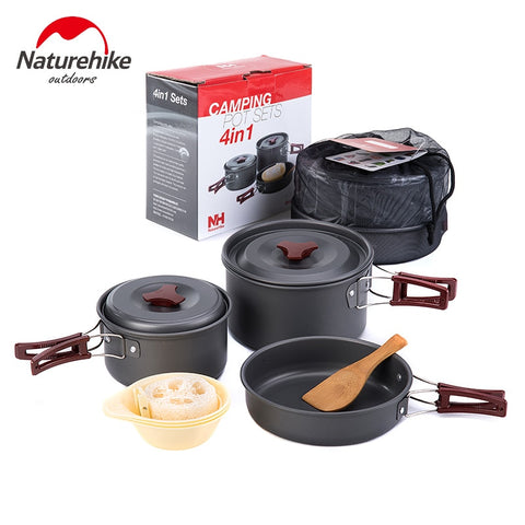NatureHike 2-3 Person Outdoor Tableware Camping Hiking Cookware Set 4 in 1 Picnic NH15T203-G