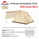 Naturehike Upgrade 4 Persons Automatic Tent 4seasons Large Hall Breathable 210T Portable Camping Tent Quick Build UPF50+