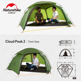 Naturehike 2023 Upgrade Cloud Peak 2 Camping Tent 150D/20D Silicone Ultralight Outdoor Hiking Portable Windproof 4 Seasons Tent