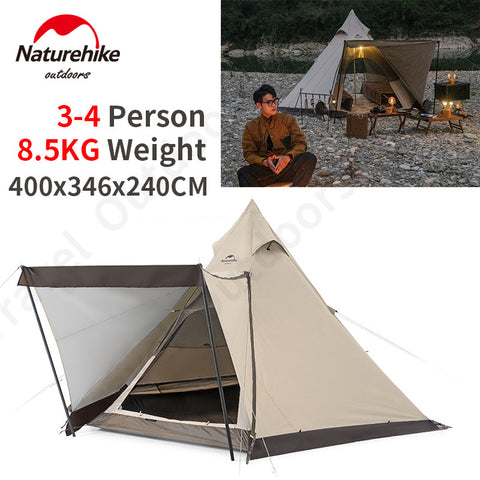 Naturehike 3-4persons Pyramid Camping Tent 15D Large Space 1.7m Big Hall Double Door Portable Family Tent Waterproof 3000mm