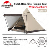 Naturehike 3-4persons Pyramid Camping Tent 15D Large Space 1.7m Big Hall Double Door Portable Family Tent Waterproof 3000mm